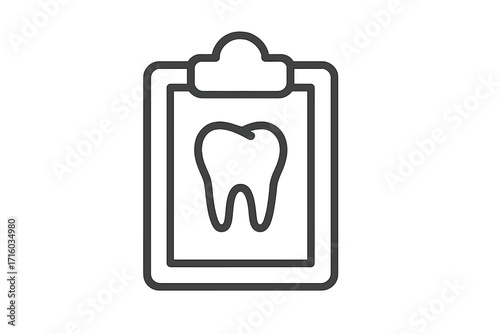 Dental record icon. Dentistry clipboard. Tooth health report. Oral care history document. Medical examination form. Stomatology concept. Dentist symbol for web, apps, ui.