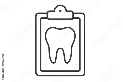 Dental chart vector line icon. Tooth on a clipboard, patient record symbol. Stomatology concept, oral health care, medical history document. Dentist treatment plan pictogram.