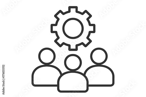 Team management icon. Human resources, teamwork, and collaboration concept. People group with gear symbol. Business process, workflow, and operations management vector.