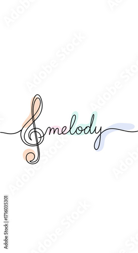 Stylized treble clef illustration with the word "melody" in elegant script