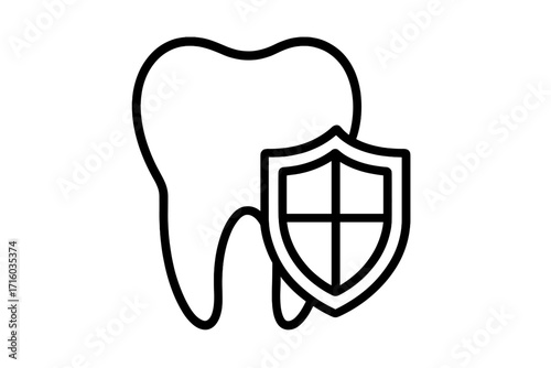 Tooth under magnifying glass. Dental check-up, diagnostics, and inspection concept. Oral hygiene, stomatology, dentist symbol. Linear icon vector for medical analysis and research.