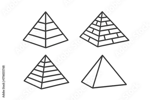 Pyramid icon set vector line art. Business hierarchy diagram or financial marketing level chart. Ancient Egypt symbol. Infographic elements with editable stroke. Simple logo