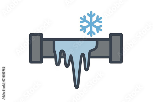 Frozen pipe vector icon with snowflake. Winter plumbing problem with ice. Cold temperature water damage concept. Burst pipeline linear symbol for emergency repair service.
