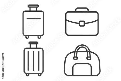 Luggage and travel bag line icon set. Suitcase, briefcase, baggage, and trolley symbols. Simple outline pictogram collection for journey, vacation, business trip, web, and app design.