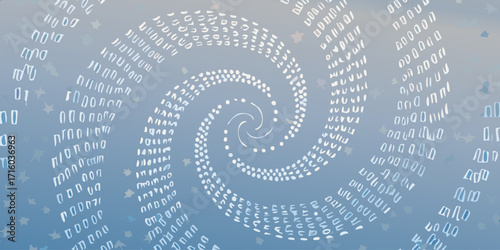 Digitized Swirl A Conceptual Art Piece with Spiraling Numerical Elements on a Blue Background