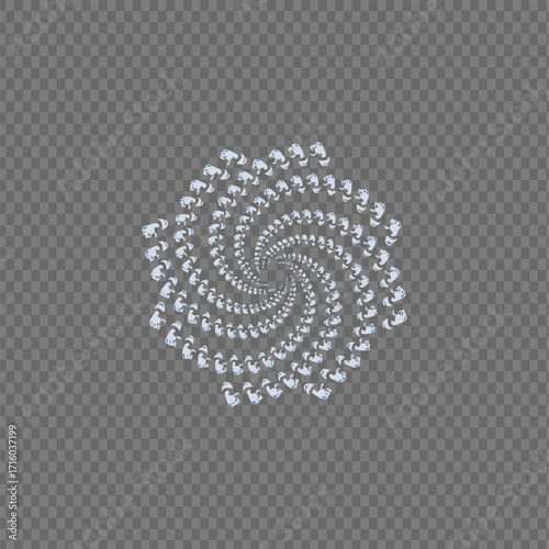Intricate graphic design featuring a tightly wound spiral crafted from numerous small, repeating skull motifs, creating a visually striking and thought-provoking artistic composition