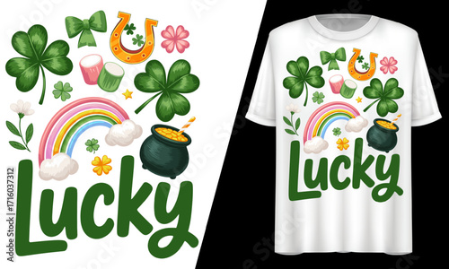 Lucky St. Patrick’s Day Rainbow Shamrock, T-Shirt Design.