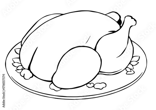 Whole roasted turkey on a plate with garnishes for thanksgiving day  