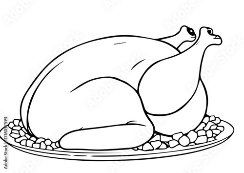 Roast turkey decorated with herbs on a platter for thanksgiving day  