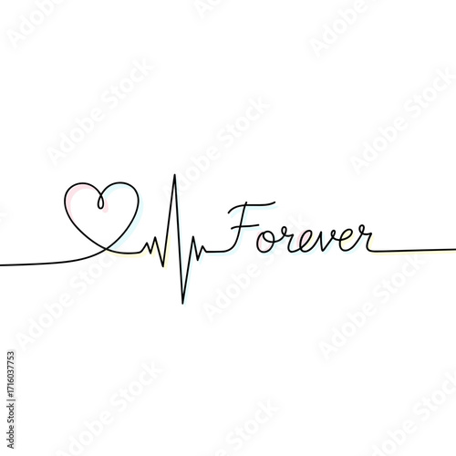 Heartbeat line forming a heart shape and the word 'Forever' in a minimalist design copy space