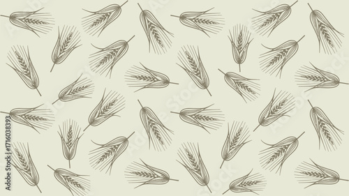Repeated pattern of stylized wheat stalks scattered across a light beige background image design