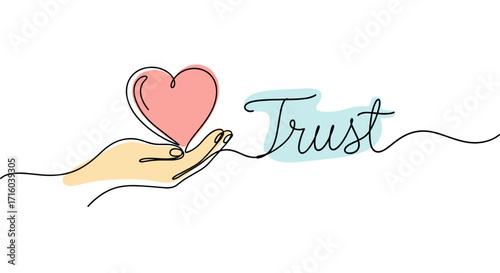 Hand holding a heart symbolizing trust in a creative minimalist illustration copy space