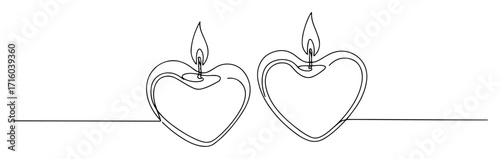 two heart shaped candles burning line art