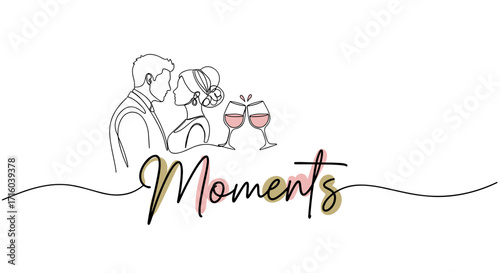 Couple sharing a romantic moment with wine glasses, artistic illustration of love copy space
