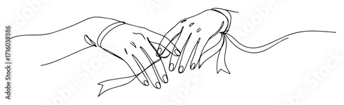 hand tying ribbon on another hand line art