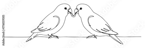 continuous line kissing lovebirds on wire outline vector