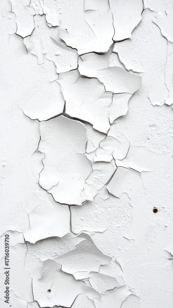 Obraz premium Cracked White Paint Wall Texture Aged, Peeling, Damaged Surface, Generated image