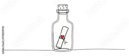 message in bottle with heart scroll