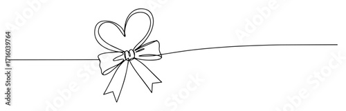 single one line drawing of a heart shaped gift bow valentine's day concept