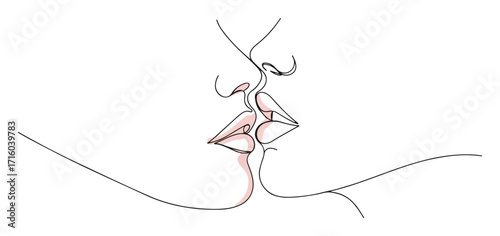 kissing lips with color one continuous line art