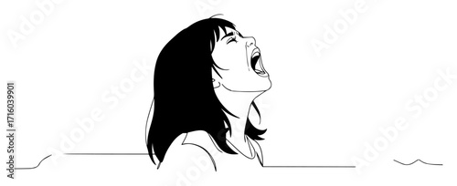 female shouting portrait contour monoline vector lineart thin outline sketch