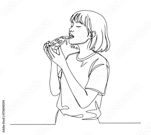woman smelling flowers close up scene monoline oneline vector outline