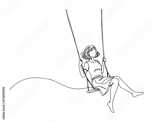 woman on swing continuous one line drawing