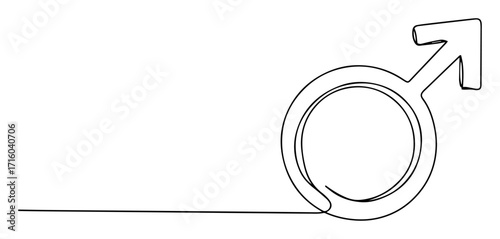male gender mars symbol continuous line divider monoline vector outline
