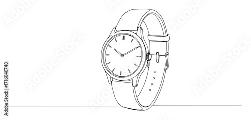 classic round wristwatch timepiece continuous line monoline vector outline