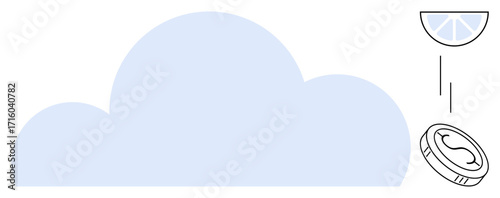 Cloud shape, coin, and lemon slice suggest fresh opportunities, financial success, and innovation. Ideal for technology, finance, creativity, modern business startups sustainability simple flat