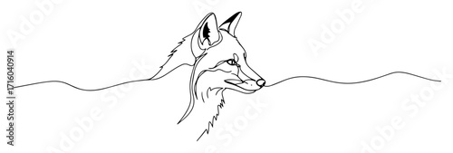 fox head peeking out monoline thin lineart vector design