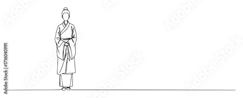 chinese man in traditional costume one continuous line drawing