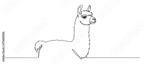 single one line drawing of a cute llama or alpaca portrait logo