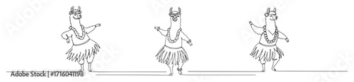 llamas dancing hula one continuous line drawing