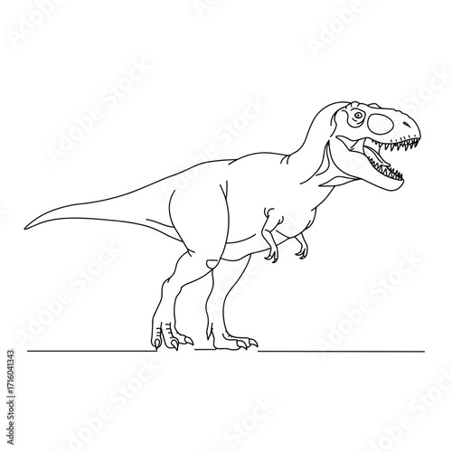 Tyrannosaurus rex dinosaur illustration in simple line drawing style  