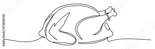 single continuous line drawing of a roasted chicken thanksgiving dinner food linear vector