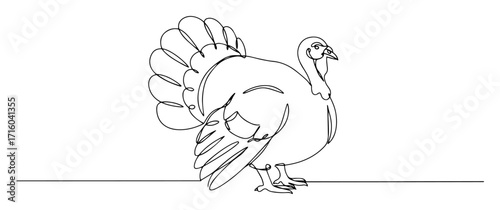 one continuous line drawing of a turkey bird thanksgiving animal symbol vector design