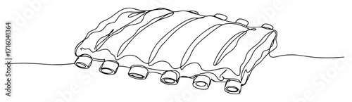 single continuous line drawing of grilled pork ribs bbq meat food vector lineart