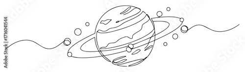saturn planet with rings in space continuous one line art vector