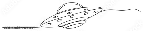 flying saucer ufo in the sky continuous one line drawing vector