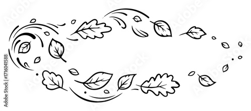 autumn leaves wind swirl decorative continuous line doodle monoline vector outline