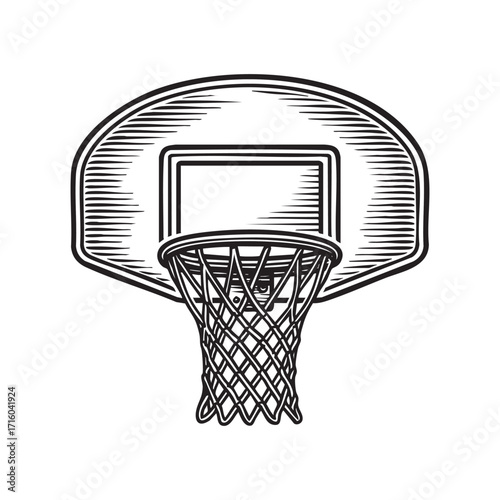 Basketball ring in engraving style