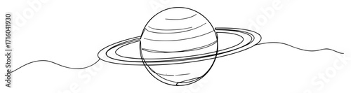 single one line drawing of the planet saturn with its iconic rings minimalist astronomy vector design