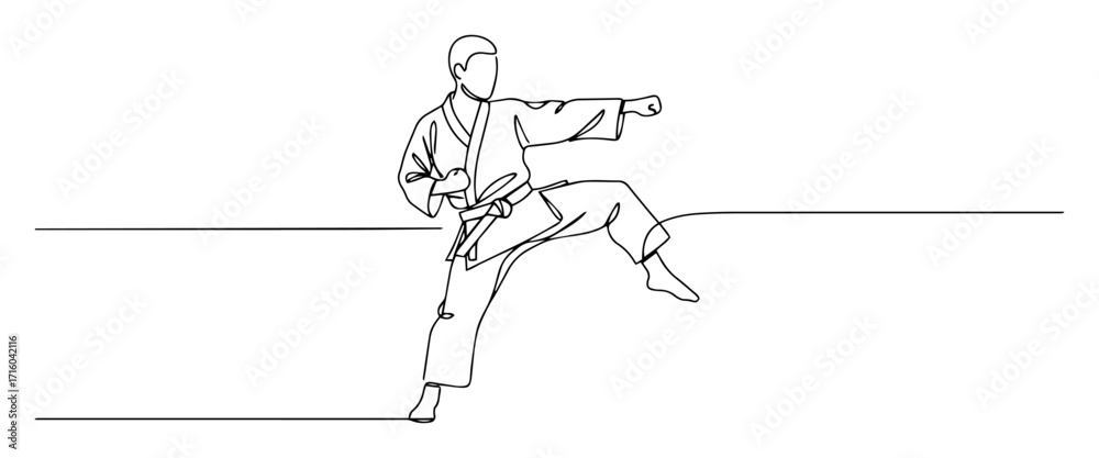 Fototapeta premium karate front kick precision stance contour vector lineart