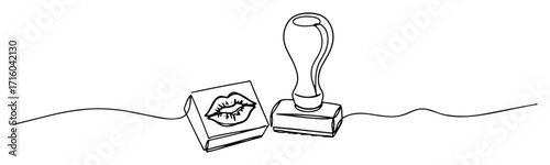 one continuous line drawing of a lipstick kiss mark rubber stamp love and romance concept vector lineart