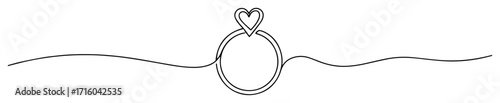 romantic heart gemstone engagement ring thin lineart vector