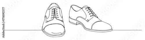 single one line drawing of a pair of classic men's formal oxford shoes groom fashion concept vector design