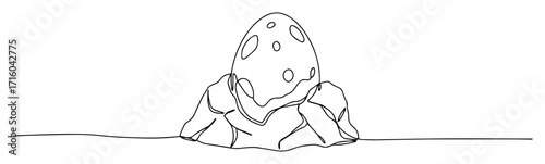 spotted dinosaur egg on rocky nest continuous one line drawing vector animal sketch
