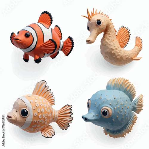 Adorable Ocean Critters Hand-Painted Fish Sculptures