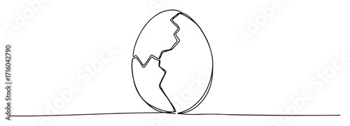 cracked dinosaur egg hatching continuous one line drawing vector minimalist design